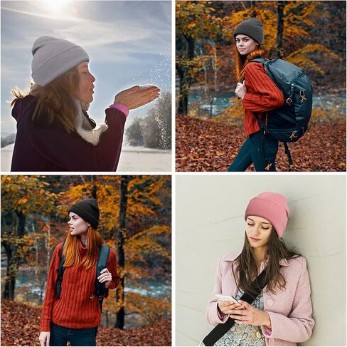 YOULEY قبعة صغيرة للنساء قبعات شتوية متماسكة من الأكريليك الناعم الدافئ مع أساور للفتيات والنساء بيني... in Kuwait