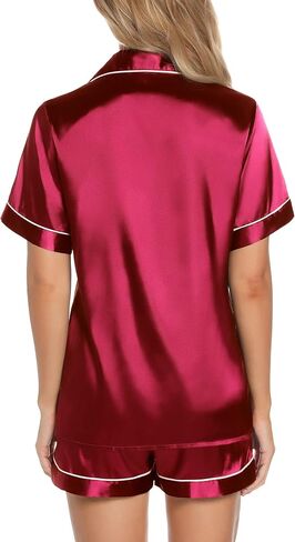Anjue Silk Satin Pajamas Set Women's Short Sleeve Sleepwear Soft Pjs Shorts Set Two Piece Button Down Pj Set S-XXL in Kuwait