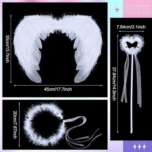 Eurzom 4 Pcs Girls Angel Costume Set White Dress Angel Feather Wings Angel Halo and Wand for Kids Halloween Party Cosplay in Saudi Arabia