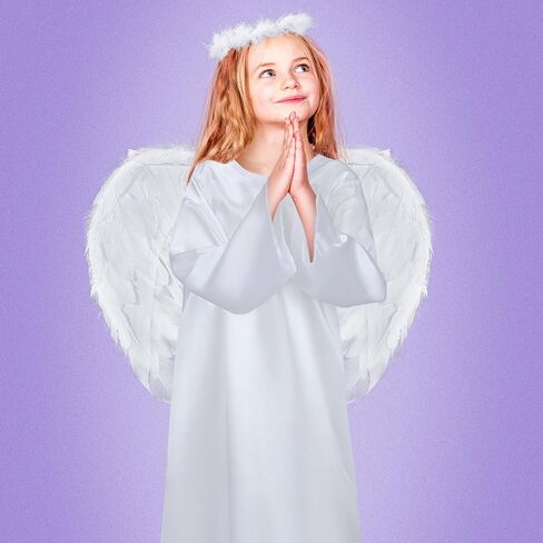 Eurzom 4 Pcs Girls Angel Costume Set White Dress Angel Feather Wings Angel Halo and Wand for Kids Halloween Party Cosplay in Saudi Arabia