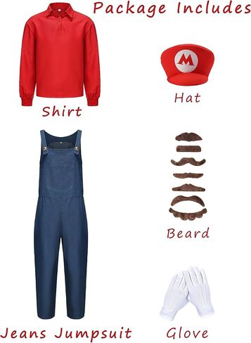 أزياء Hitormoon للبالغين من Super Brothers أزياء الهالوين للرجال أزياء تنكري سباك جينز بذلة قميص مع قبعة وقفازات شارب in Kuwait