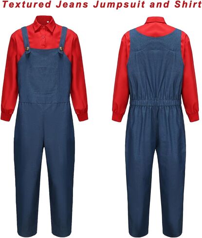 أزياء Hitormoon للبالغين من Super Brothers أزياء الهالوين للرجال أزياء تنكري سباك جينز بذلة قميص مع قبعة وقفازات شارب in Kuwait