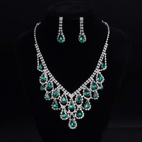 JWICOS Bride Crystal Necklace Earrings Set Wedding Jewelry Sets Rhinestone Choker Necklace Prom Costume Jewelry Set for Women and Girls