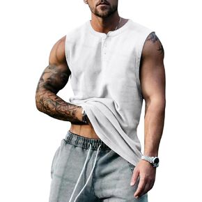 Aulemen Men's Casual Tank Top Shirts Slim Fit Sleeveless Button Up Workout Gym Bodybuilding Muscle Athletic Tee Shirt