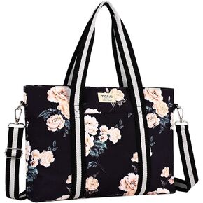 MOSISO Laptop Tote Bag for Women (17-17.3 inch), Canvas Camellia Multifunctional Work Travel Shopping Duffel Carrying Shoulder Handbag, Blue