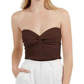 SAFRISIOR Women Twist Front Knit Tube Top Sexy Sleeveless Backless Off Shoulder Strapless Crop Top Bustier Corset Top