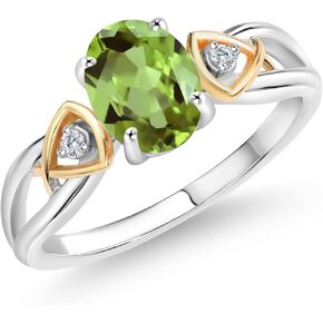 Gem Stone King 925 Sterling Silver and 10K Yellow Gold 2 Tone Green Peridot and White G-H Lab Grown Diamond Women Ring (1.45 Cttw, Gemstone Birthstone, Available In Size 5, 6, 7, 8, 9) in Saudi Arabia