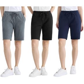 Weintee Women's 9" Inseam Cotton Bermuda Shorts with Pockets 3 Pack in Saudi Arabia