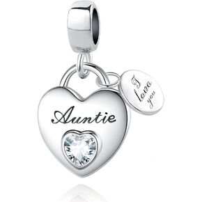 QeenseKc Love You Family Heart Pendant Charm Cubic Zirconia Bead for Pandora Bracelet Necklace