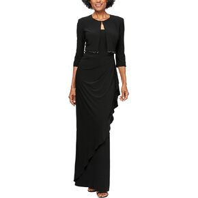 Alex Evenings Women's Plus-Size Lace Bolero Jacket Dress with Side Ruched Skirt