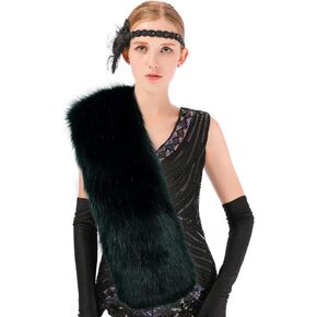 Yetagoo Womens Winter Long Faux Fur Scarf Collar Shawl Stole 1920s Shawl Collar Dress