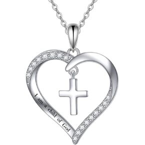 Baptism Gifts for Girls I am a Child of God Cross Pendant Necklace 925 Sterling Silver First Communion Gifts for Goddaughters 16 Inch