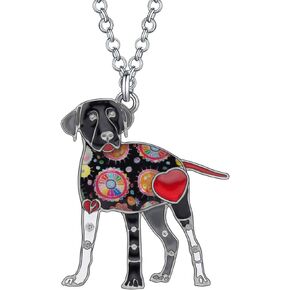 DUOWEI 6 Colors Cute Labrador Dog Pendant Necklace Zinc Alloy Floral Enamel Rhinestone Jewelry Gifts