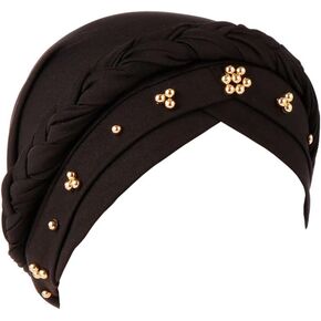 African Women Turban Cap Twisted Beaded Braid Head Wraps Pre-Tied Chemo Headscarf for Cancer Hair Cover Hats in Kuwait