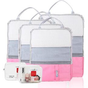Compression Packing Cubes, 6 Pcs/Set Packing Organizers for Travel, Expandable Luggage Organizer with Toiletry Bag