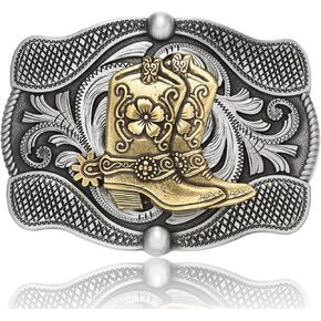 BBOTEN Horse Belt Buckle for Women Men, Western Longhorn Running Horse Boots Floral Cowboy Texas Antique Belt Buckles in Kuwait