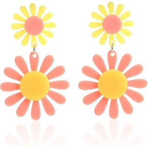 Daisy Earrings Daisy Flower Earrings for Women Girl,Acrylic Yellow Flower Daisy Dangle Earring Wild Lily Petals Hawaii Plant Earrings