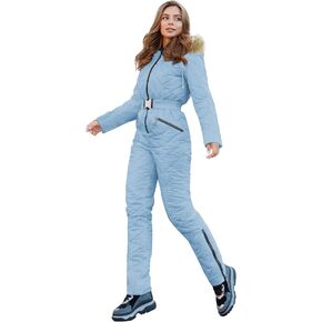 Yousify Womens Winter Onesies Ski Suit Hooded Fur Collar Ski Jumpsuit Snowsuit Outdoor Sports Coat