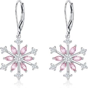 EVER FAITH Snowflake Jewerly Sterling Silver Winter Accessory Sparkle Zircon Flower Necklace Leverback Earrings