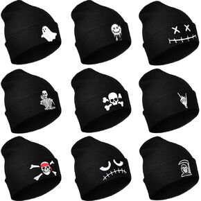 Silicherry 9 Skull Goth Knit Beanie Hats Winter Beanie Hats for Men Women Xmas Gift Winter Knit Cuffed Embroidery Skull Cap Black in Saudi Arabia