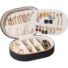 ProCase Travel Jewelry Organizer Box, Small Jewelry Organizer for Earrings Bracelet Necklace Ring, Compact Jewelry Storage Case for Women Girls -Black