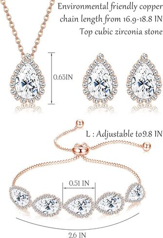 LOYALLOOK Wedding Jewelry for Bride CZ Teardrop Bridesmaid Earrings Bracelets Pendant Rhinestone Necklace Costume Jewelry Wedding Necklace Sets for Women Brides Bridesmaids in Kuwait
