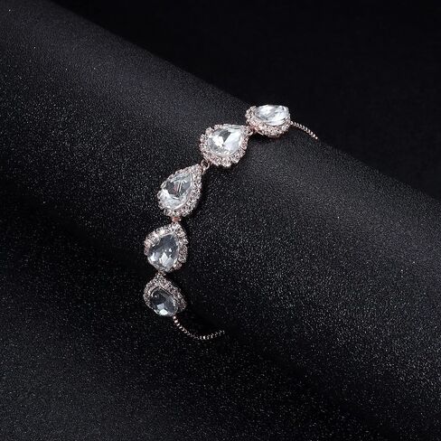 LOYALLOOK Wedding Jewelry for Bride CZ Teardrop Bridesmaid Earrings Bracelets Pendant Rhinestone Necklace Costume Jewelry Wedding Necklace Sets for Women Brides Bridesmaids in Kuwait