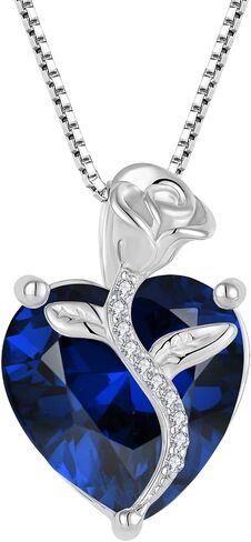 FJ Sterling Silver Rose Flower Heart Necklace for Women, 12 Birth Stone Gemstones Jewelry Set in Kuwait