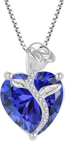 FJ Sterling Silver Rose Flower Heart Necklace for Women, 12 Birth Stone Gemstones Jewelry Set in Kuwait