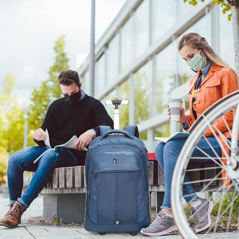 حقيبة ظهر بعجلات كبيرة مقاس 18/20 بوصة من AOKING مقاومة للماء للسفر والأعمال التجارية بعجلات مع حقيبة مقصورة للكمبيوتر المحمول (20 بوصة، أزرق) in Kuwait