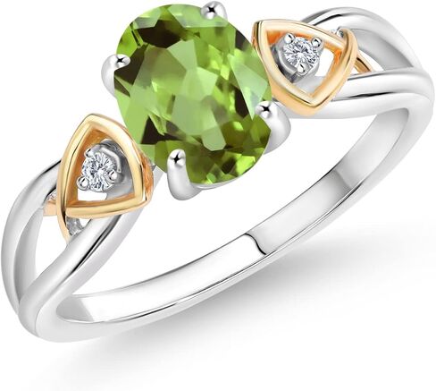 خاتم Gem Stone King من الفضة الإسترلينية عيار 925 والذهب الأصفر عيار 10 قيراط وزبرجد أخضر وأبيض G-H Lab Grown Diamond للنساء (1.45 قيراط، حجر ميلاد الأحجار الكريمة، متوفر بمقاس 5، 6، 7، 8، 9) in Saudi Arabia