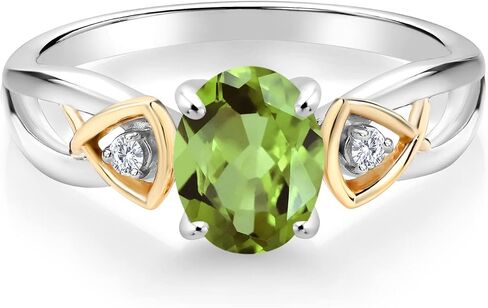 خاتم Gem Stone King من الفضة الإسترلينية عيار 925 والذهب الأصفر عيار 10 قيراط وزبرجد أخضر وأبيض G-H Lab Grown Diamond للنساء (1.45 قيراط، حجر ميلاد الأحجار الكريمة، متوفر بمقاس 5، 6، 7، 8، 9) in Saudi Arabia