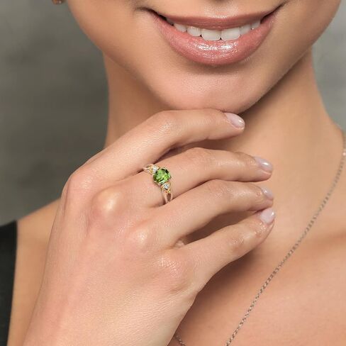 خاتم Gem Stone King من الفضة الإسترلينية عيار 925 والذهب الأصفر عيار 10 قيراط وزبرجد أخضر وأبيض G-H Lab Grown Diamond للنساء (1.45 قيراط، حجر ميلاد الأحجار الكريمة، متوفر بمقاس 5، 6، 7، 8، 9) in Saudi Arabia