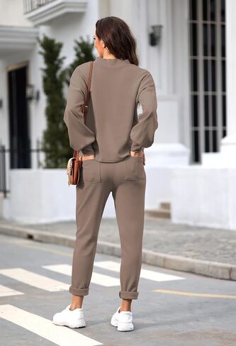 طقم سترة نسائي من قطعتين من LaSuiveur بلوفر متماسك مع سروال طويل برباط طقم صالة رياضية in Kuwait