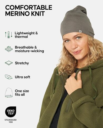DANISH ENDURANCE Lightweight Merino Wool Beanie for Men & Women, Thermal Hat in Kuwait