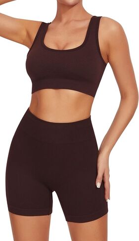 مجموعات التمارين الرياضية للنساء من جويسبيلز، قطعتين من السراويل القصيرة المضلعة عالية الخصر لرفع المؤخرة مع مجموعة حمالة صدر رياضية للصالة الرياضية in Kuwait