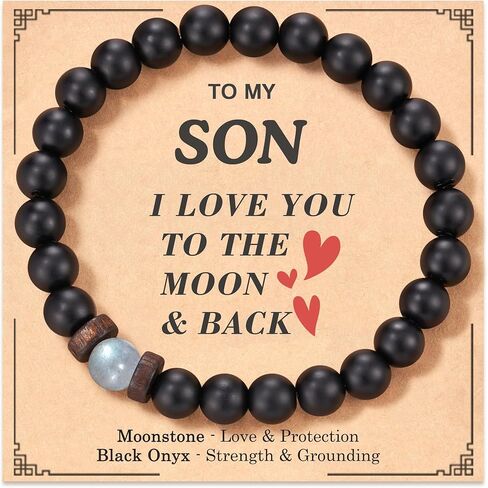 سوار من الحجر الطبيعي من Seyaa مع خرز العقيق الأسود وحجر القمر هدايا للرجال والزوج والرجل والأب والابن - هدية الذكرى السنوية للتخرج وعيد الميلاد وعيد الأب وعيد الميلاد له in Kuwait