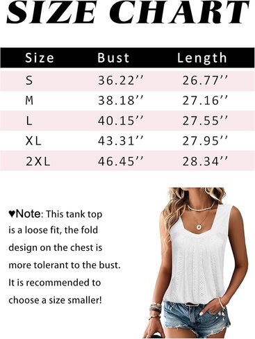 EGRETLAC Women Square Neck Summer Sleeveless Tank Tops, Cute Babydoll Tops Fashion Eyelet Tunic Curved Hem Shirts Blouses White in Kuwait