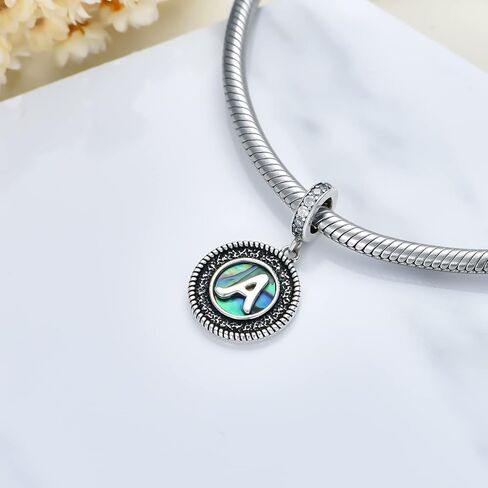 PEIMKO Initial A-Z Letter Charm Alphabet Dangle Beads for Bracelets Necklaces Sterling Silver Initial Charms for Bracelet Alphabet Beads with Abalone Shell for Women's Bead Charms in Kuwait