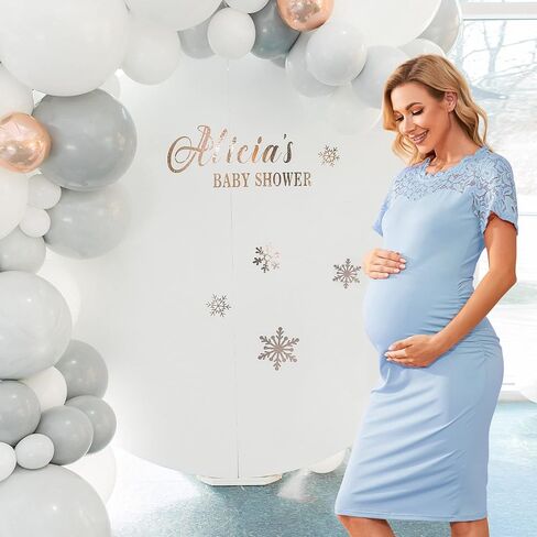 guruixu فستان حمل من الدانتيل مزين بالزهور، فستان حمل أبيض لحفلات استقبال المولود الجديد، فستان حمل جانبي مكشكش in Kuwait