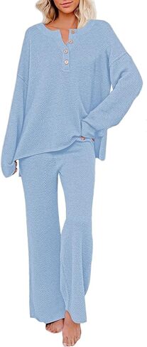 أطقم صالة نسائية مكونة من قطعتين من TOLENY ملابس علوية محبوكة بأزرار سفلية وسراويل واسعة الساق in Kuwait