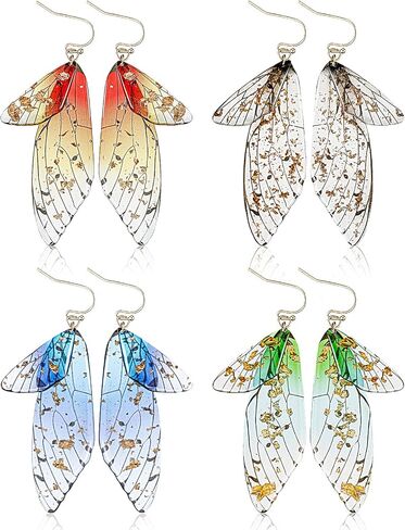 4 Pairs Butterfly Wing Drop Earrings Butterfly Fairy Dangle Earrings Multicolored Butterfly Wing Hook Earrings Simulation Insect Butterfly Wings for Women Girl Wedding Jewelry in Kuwait