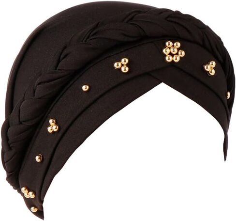 African Women Turban Cap Twisted Beaded Braid Head Wraps Pre-Tied Chemo Headscarf for Cancer Hair Cover Hats in Kuwait
