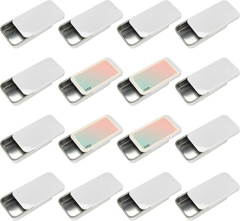 عبوات صفيح منزلق من Cubic Ape لبلسم الشفاه، عطر صلب (0.5 أونصة، 16 عبوة، مع ملصقات) - (صغيرة) صناديق معدنية فارغة لمستحضرات التجميل مع أغطية منزلقة (فضي بلوري) in Saudi Arabia
