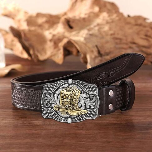 BBOTEN Horse Belt Buckle for Women Men, Western Longhorn Running Horse Boots Floral Cowboy Texas Antique Belt Buckles in Kuwait
