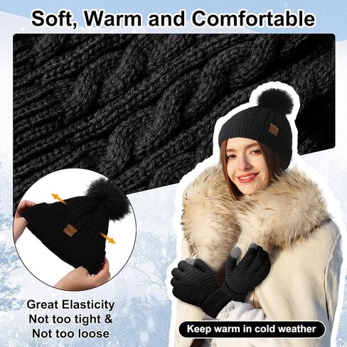 Geyoga 12 Pcs Winter Knitted Beanie Hat Glove Set Touchscreen Gloves Soft Warm Skull Cap with Pom Pom for Women Men Outdoor in Saudi Arabia