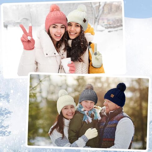 Geyoga 12 Pcs Winter Knitted Beanie Hat Glove Set Touchscreen Gloves Soft Warm Skull Cap with Pom Pom for Women Men Outdoor in Saudi Arabia