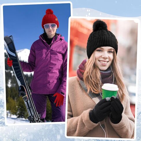 Geyoga 12 Pcs Winter Knitted Beanie Hat Glove Set Touchscreen Gloves Soft Warm Skull Cap with Pom Pom for Women Men Outdoor in Saudi Arabia