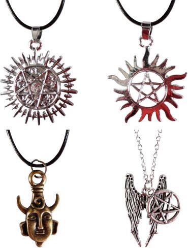 Fineder 4 Pack Supernatural Necklace Dean Winchester Mask Pendant Necklace, Supernatural Merchandise Jewelry Gifts in Kuwait