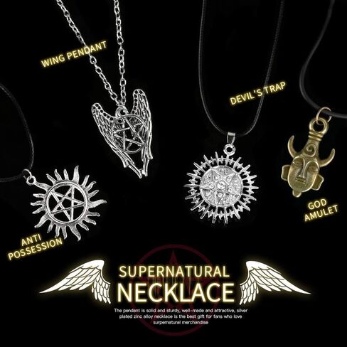 Fineder 4 Pack Supernatural Necklace Dean Winchester Mask Pendant Necklace, Supernatural Merchandise Jewelry Gifts in Kuwait